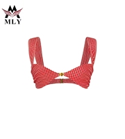 MLY Custom Logo Sexy Print Strand Bikini Top Rood Gingham Push-up Top Cheeky Bottom Bikini Set voor Vrouwen