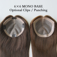 Extensions de cheveux 100% naturels à clipser, postiches blonds avec racines foncées 6x6 en dentelle mono pour femmes