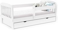 Lit enfant en bois blanc avec 1 tiroir, mobilier de chambre robuste en bois, lit pour tout-petit en forme de maison pour enfants