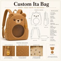 Sac à dos Ita fantaisie motif ourson miel, tirette de fermeture éclair pot de miel, breloque cuillère à miel, doublure imprimée abeille, sac à bandoulière confortable thème doux et chaleureux