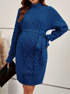 Disponibile Abito Premaman a Collo Alto <span class=keywords><strong>in</strong></span> Maglia Intrecciata, Maniche Lunghe, con Cintura <span class=keywords><strong>in</strong></span> Vita, Vestito Aderente per <span class=keywords><strong>Gravidanza</strong></span> - Product Image 6