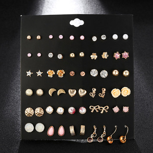 Fashion Stud <b>Earrings</b> Set 24 Pairs Mixed Design Zircon Pearl Heart Star Moon For Women Gift Jewelry Stainless Steel <b>Posts</b> - Product Image 1