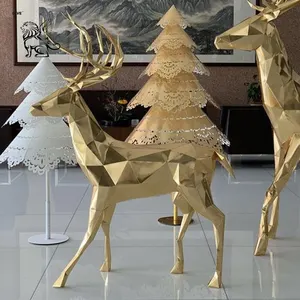 BLVE Holiday Home Decoration Polished Geometric Metal Golden Reindeer Stainless Steel Deer Statues Christmas Tree Sculpture