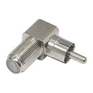 Connecteur femelle « F » vers RCA mâle coudé, idéal pour les connexions audio et vidéo dans les équipements multimédias. - Product Image 1