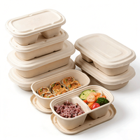 Boîte à lunch compostable en paille de blé avec couvercle, boîte bento jetable à 2 compartiments, récipient alimentaire écologique pour emporter