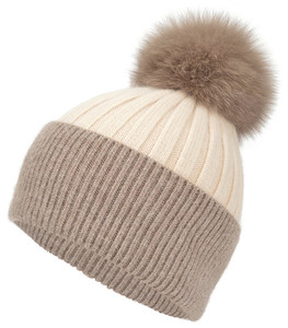 Bonnet en cachemire en gros avec pompon en vraie <span class=keywords><strong>fourrure</strong></span>, bonnet d'hiver tricoté long, bonnet ample à revers, bonnet chaud pour le ski - Product Image 2