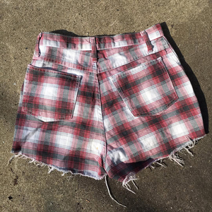 Squirorkop Custom Plaid Pattern Jorts Hand Distressed Raw Hem Cotton <strong>Shorts</strong> <strong>Mens</strong> Vintage Plaid <strong>Shorts</strong> OEM Manufacturer - Product Image 2