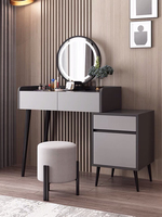 Table de toilette modulaire moderne en panneaux de bois avec miroir éclairé, meuble de luxe pour chambre, hôtel, salon