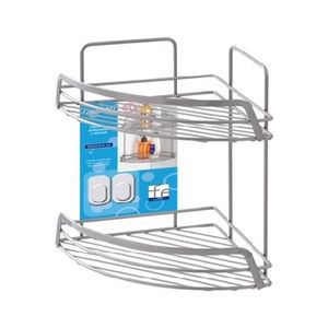 Étagère d'angle 2 niveaux chromée satinée 22 cm de longueur 34 cm de largeur Rangement salle de bain - Product Image 1