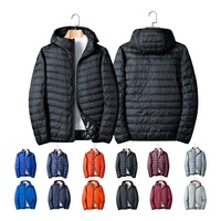 Veste d'hiver rembourrée en duvet de canard légère et chaude pour homme avec logo personnalisé, en nylon, à capuche, pour l'extérieur