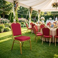 Elegante Silla de Banquete Apilable con Respaldo de Corona Dorada, Tapizada, con Estructura de Hierro, para Apartamentos, Hoteles, Eventos, Fiestas, Recepciones, Alquiler