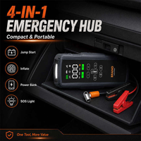 Démarreur de voiture 600A 7200mAh, booster de batterie robuste 4-en-1, gonfleur de pneus, compresseur d'air 150 PSI, batterie externe d'urgence