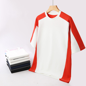 T-shirt a maniche corte color block, vestibilità ampia con spalle scese, asciugatura rapida, traspirante, maniche raglan, top casual unisex di tendenza - Product Image 3