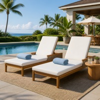 Chaises longues en teck pour patio extérieur, chaise longue en rotin tressé avec coussin, pour bord de piscine, jardin, terrasse