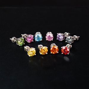 Pendientes de Botón de Moissanita con Certificado GRA, Chapados en Oro de 14K, Plata de Ley 925, Coloridos, VVS, Corte Brillante, 5mm/6.5mm, Unisex - Product Image 3