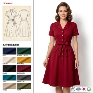 Vestido de fieltro a cuadros estilo Audrey Hepburn, morado y naranja, vintage retro de los años 50, con lazo en la cintura. - Product Image 5