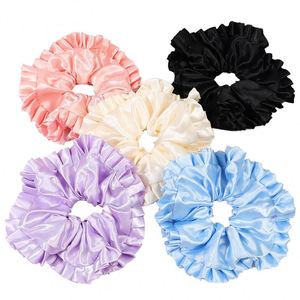 Sweet Elegant 14Cm Large <b>Elastic</b> Black Tie Bands Satin Silk <b>Lace</b> Scrunchies Women's Hair Accessories - Product Image 1