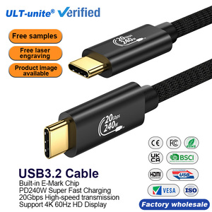 <span class=keywords><strong>Cable</strong></span> de Datos USB Tipo-C ULT-unite de 20 Gbps, 4K, 60 Hz, 240 W, USB 3.2, Transferencia de Datos Ultra Rápida, Chapado en Oro, Trenzado, 1 m, 2 m, 3 m, 4 m, Carga USB Tipo-C - Product Image 1
