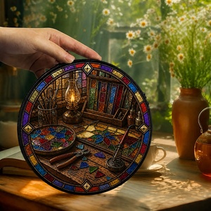 Attrape-soleil en vitrail, panneau de fenêtre pour atelier de création, décoration suspendue, ornement artistique en verre arc-en-ciel - Product Image 2