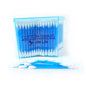 <span class=keywords><strong>Coton</strong></span>-tiges en plastique bleu de qualité supérieure, 500 pièces, double tête ronde, étoile à cinq branches, emballage en boîte de rangement - Product Image 2