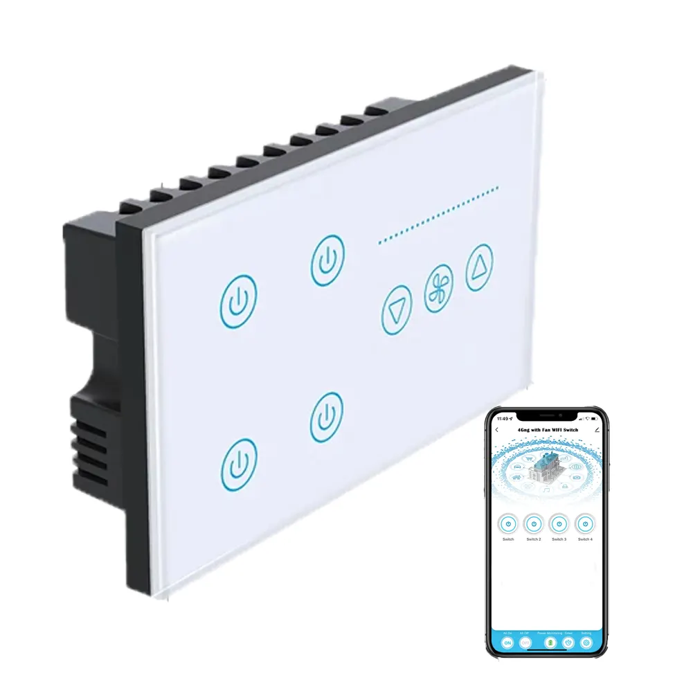 AC 110-220V 4Gang 1 Fan Wifi Smart Touch Switch Alexa Voice Tuya app Control Smart Home Products Light Speed Switch