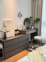 Chaude Moderne Maquillage Vanité Bois Verre Coiffeuse Miroir Éclairé Extensible Tiroir Meubles De Rangement pour Chambre