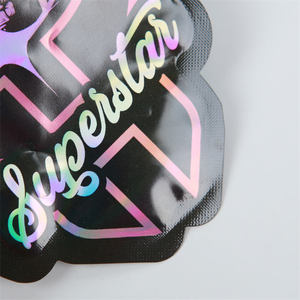 Tùy chỉnh 3.5g Logo Zip khóa nhựa bao bì Holographic Mylar túi không thường xuyên hình dạng trẻ em chết cắt túi Mylar - Product Image 4