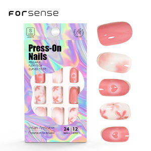 24 pcs meilleur presse amande courte sur <span class=keywords><strong>les</strong></span> ongles conseils fantaisie design floral stick-<span class=keywords><strong>on</strong></span> <span class=keywords><strong>nails</strong></span> set <span class=keywords><strong>les</strong></span> faux ongles avec la colle de haute qualité - Product Image 1