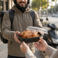 Boîte à poulet rôti jetable en plastique PP de qualité alimentaire, avec couvercle transparent, compartimentée, compatible micro-ondes, personnalisable OEM pour restaurant