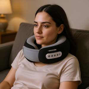 Oreiller de massage pour le cou et les épaules 2-en-1 Tensionmax, mousse à mémoire de forme, 3 vitesses de chauffage, batterie intégrée, masseur portable - Product Image 2