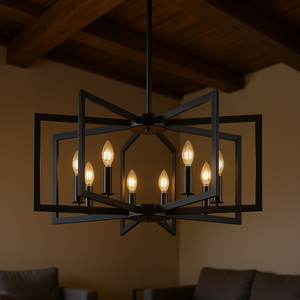 Lustre géométrique moderne industriel en fer noir de 27 pouces à 8 lumières pour salon et cuisine, luminaire suspendu, ampoule E26 non incluse - Product Image 2