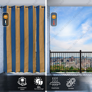 Stripe Outdoor Curtain 180 GSM Blue Beige HDPE Knitted Fabric with UV Resistant Breathable Weave for Stylish Patio Privacy - Product Image 5