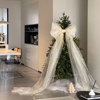 Grand nœud en organza rose avec longues franges brillantes, nœud en tissu transparent pour décoration de mariage, de chaise, de canapé, de fête à domicile