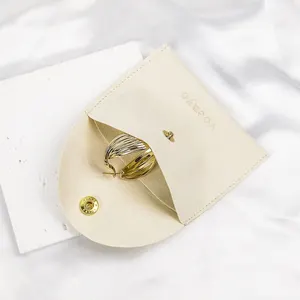İki cepli lüks zarf mikrofiber çanta düğmesi torbalar özel renk takı kılıfı için mücevher ambalaj