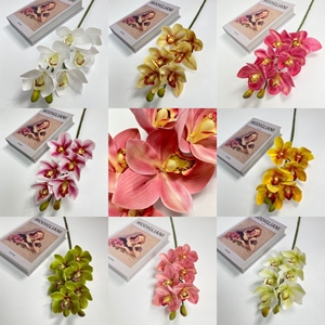 سيمبيديوم أبيض مطبوع عليه 6 رؤوس ثلاثي الأبعاد وردي مع جذع لمس حقيقي لحفلات الزفاف المنزلية وعيد الميلاد/ديكورات التخرج - Product Image 5