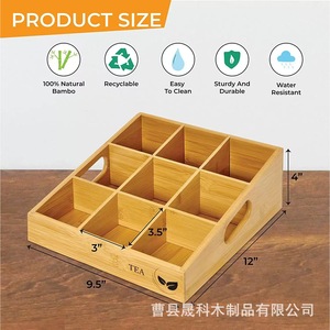 Bamboo Tea Storage Box With Compartments Open Top Rectangular For Coffee And Tea Bags Organizing <b>Kitchen</b> Drawer Organizer - Product Image 4