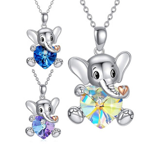 RisingMoon Romantic Rhinestone Crystal Necklace Silver Chain <strong>Elephant</strong> Love Heart Pendant Necklace Idea <strong>Gift</strong> <strong>for</strong> Girls <strong>Women</strong> - Product Image 1