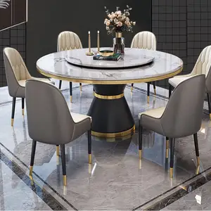 Sıcak yeni satış İtalyan tasarım Metal taban mermer masa dönen yemek masası seti yuvarlak yemek masası