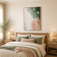 Peinture abstraite texturée verte et rose sur toile encadrée, grande décoration murale nordique moderne pour salon, cadeau pour la maison