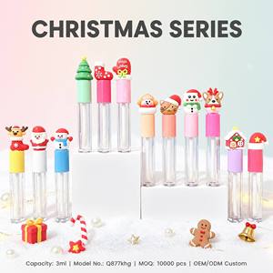 ISMAN Tubes de brillant à lèvres vides de 3 ml, série Noël, motifs Père Noël, Bonhomme de neige, Renne, contenants pour rouge à lèvres liquide, emballage cosmétique de fêtes - Product Image 1