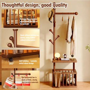 <span class=keywords><strong>Perchero</strong></span> Moderno de Madera Portátil para Entrada, Colgador de Ropa, Cesta de Almacenamiento de Accesorios y Artículos Diversos - Product Image 6