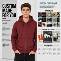 Sweat-shirt à capuche zippé personnalisé pour homme, en molleton polyester-coton, vierge, avec impression de logo OEM et broderie, vêtement d'hiver
