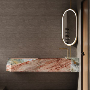 Villa luxury high-end customized luxury stone rock slab integrated seamless basin bathroom cabinet - Product Image 1