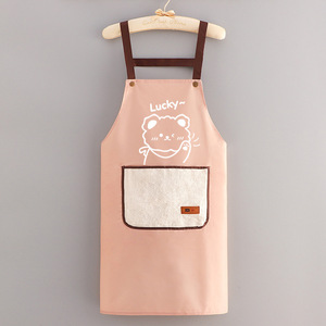 Lucky <b>Bear</b> Pattern Waterproof Apron Long Sleeve Cooking Apron For Couple Daily Use - Product Image 3
