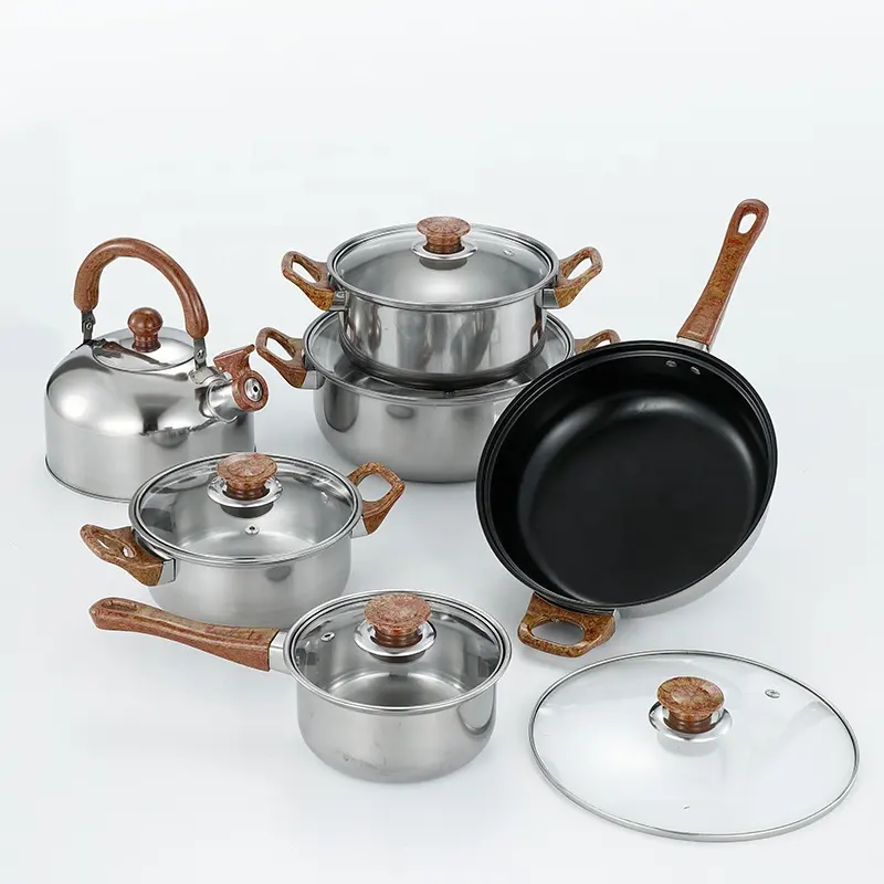 Cookingware đồ nấu nướng các nhà sản xuất 11PCS SET Frying Pan nồi súp thép không gỉ Cookware sets có nắp đậy