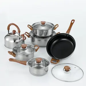 Cookingware Set panci penggorengan panci sup Set peralatan masak baja tahan karat dengan tutup 11 buah produsen peralatan masak