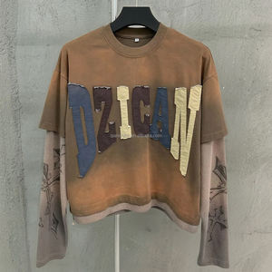 เสื้อยืดโอเวอร์ไซส์แขนยาวสองชั้นปักลายน้ำหนักเบาซักได้ตามต้องการ - Product Image 1