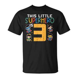 Camiseta de cumpleaños para niños y niñas de 3 años con la frase "This Little Superhero Is 3" - Product Image 1