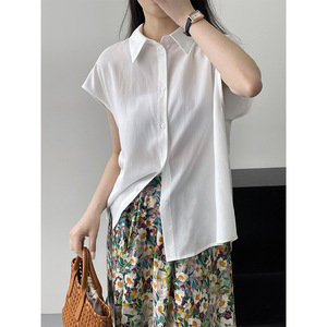 <span class=keywords><strong>Camicia</strong></span> monopetto di marca di fascia alta da donna semplici camicie larghe senza maniche a tracolla - Product Image 2