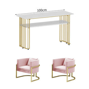 Ensemble table et chaises de manucure rose et or de luxe moderne, mobilier de salon de manucure, bureau à ongles en marbre - Product Image 5